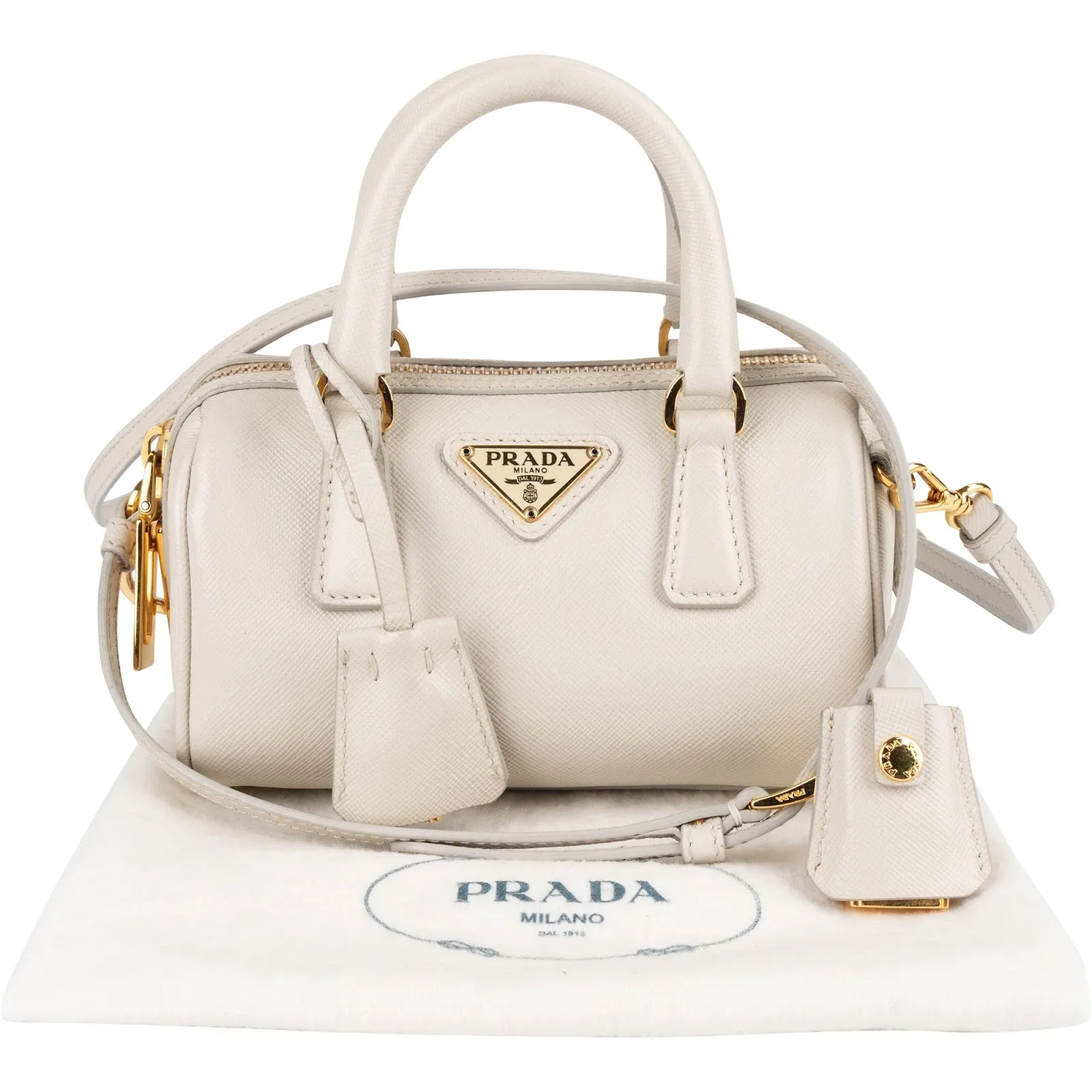 Prada Saffiano Leather Mini Bowling Crossbody Handbag